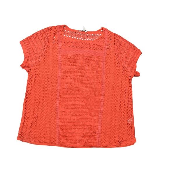 Lucky Brand Orange Viscose Blouse 3X NWT Knit Laced Short Sleeve - Picture 1 of 7